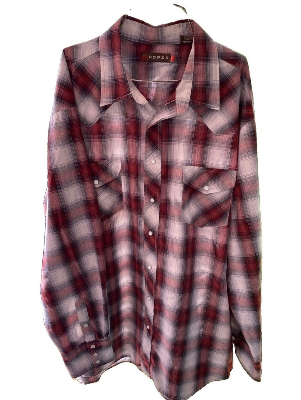 Roper Men's Red & Gray Plaid Long Sleeve Pearl Snap Buttons Western Size 2X